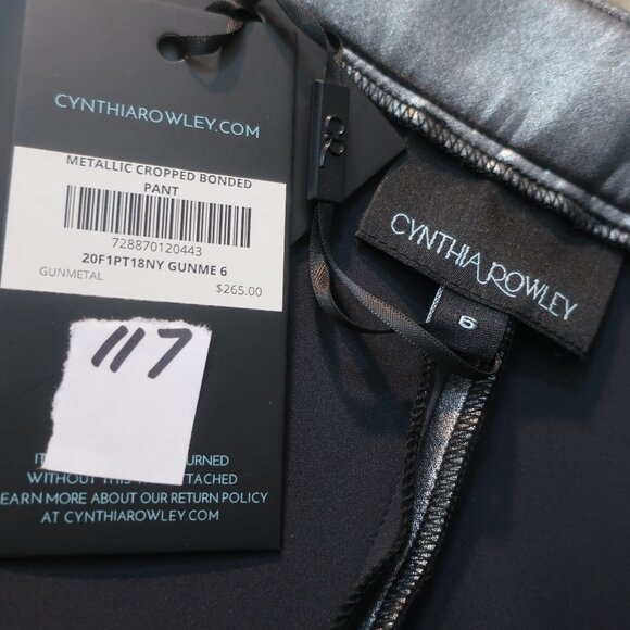 NWT Womens Cynthia Rowley Metallic Cropped Bonded Gunmetal Pants 6 - Picture 6 of 6